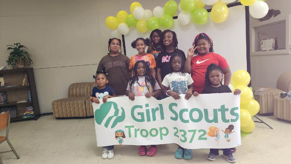 Girl Scouts gathered at a Beverly Community Center youth program