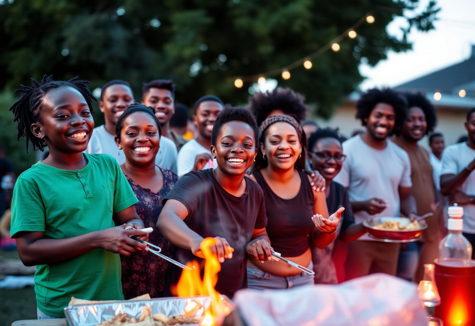 Community members celebrating together at an Amachi Vision Corps cookout